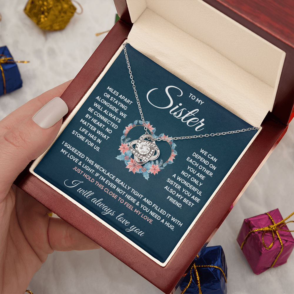 TO MY SISTER SQUEEZED LOVE KNOT NECKLACE GIFT SET