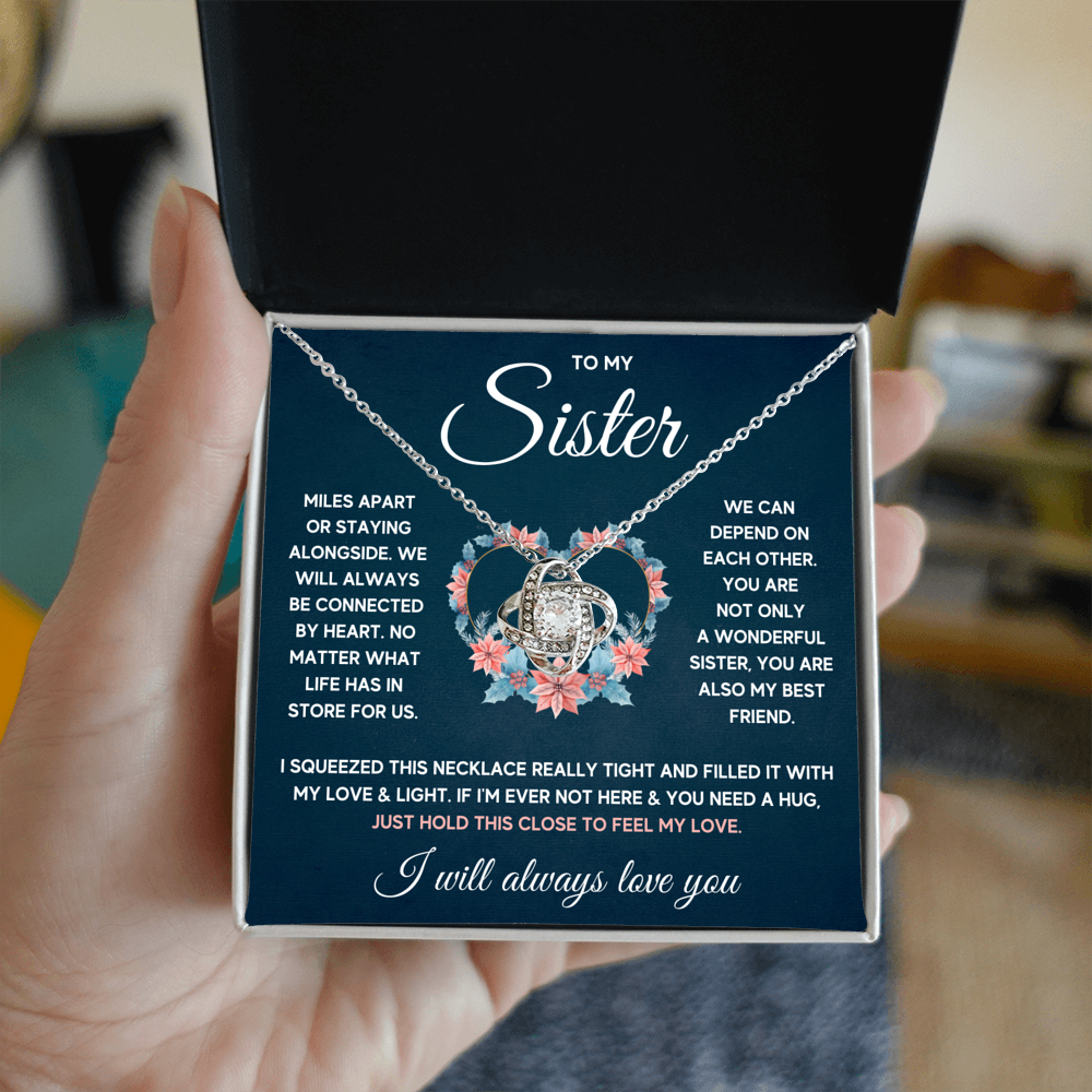 TO MY SISTER SQUEEZED LOVE KNOT NECKLACE GIFT SET